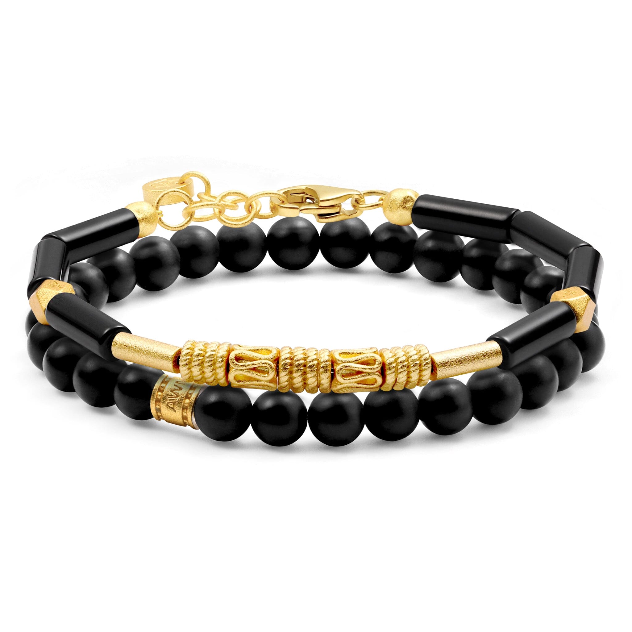 Men's Vajrayana Stacked Bracelet with Black Onyx Bracelets WAA FASHION GROUP Gold S 