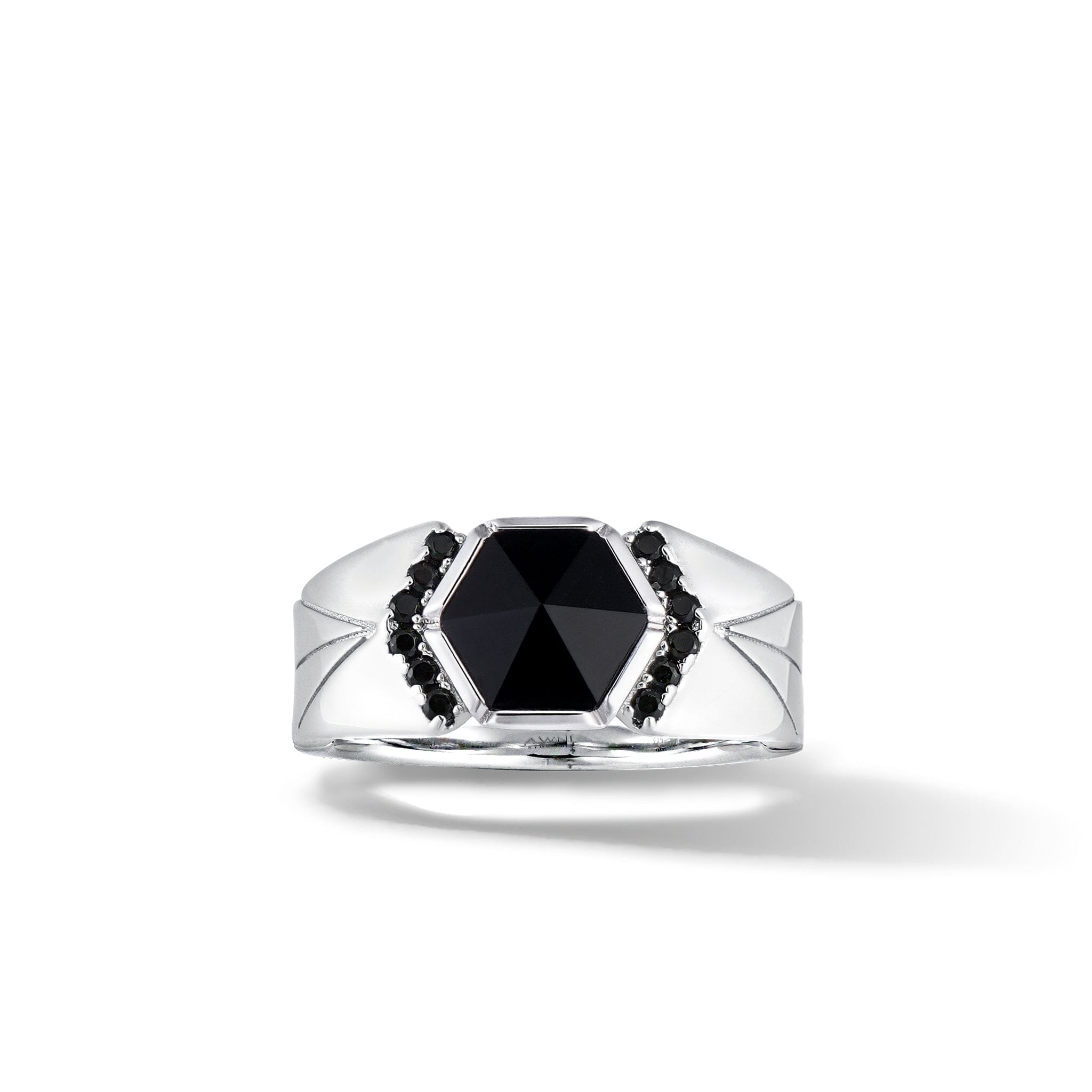 Men's Wide Band Shield Ring with Black Onyx Rings AWNL 