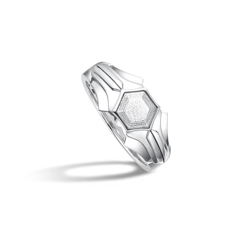 Hexagonal Meteorite Wide Band Ring