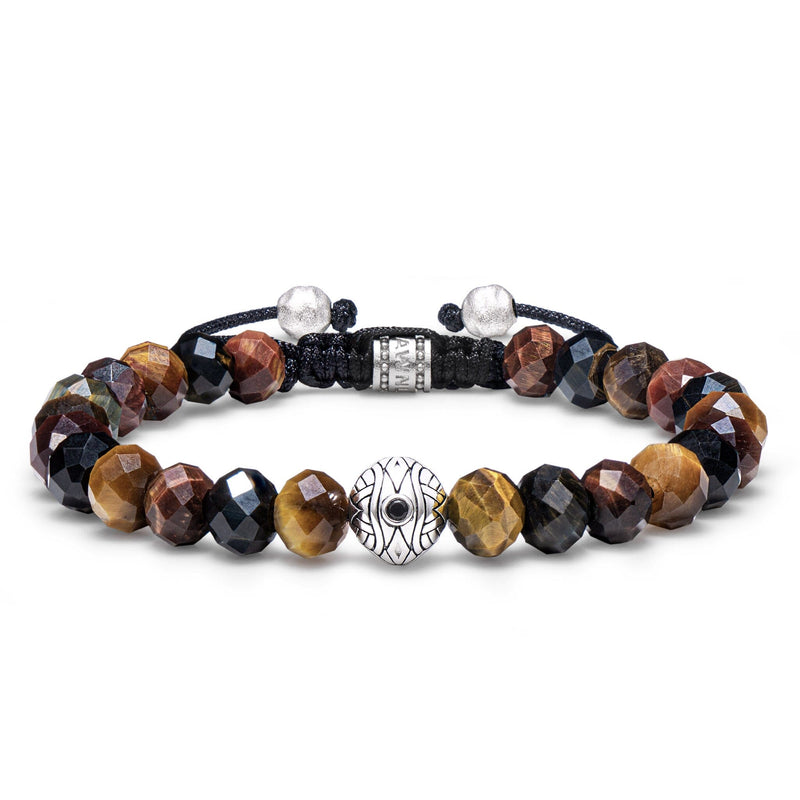 Multicolored Tiger Eye Evil Eye Macrame Bracelet