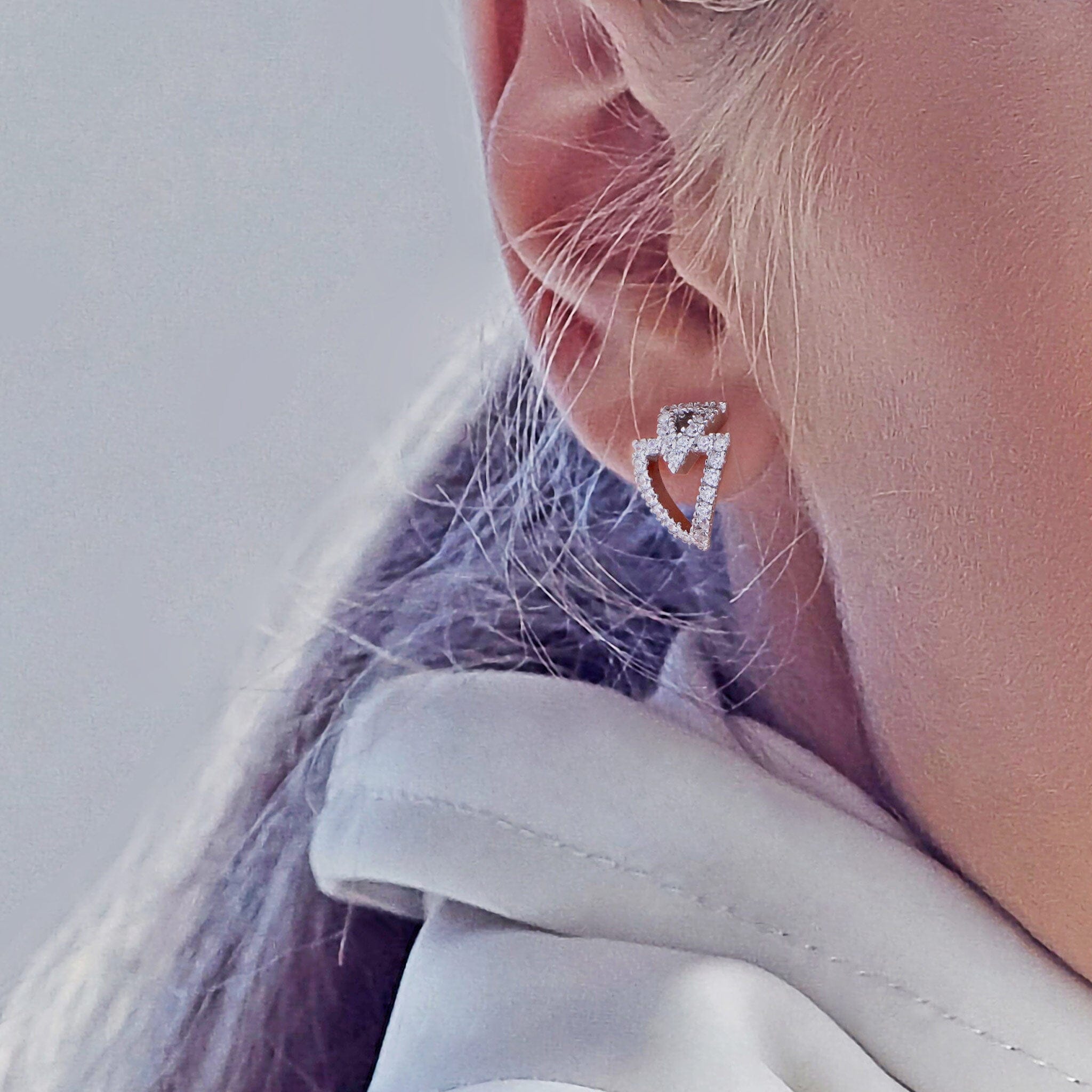 Women's Double Triangle Silver Studs Earrings AWNL 