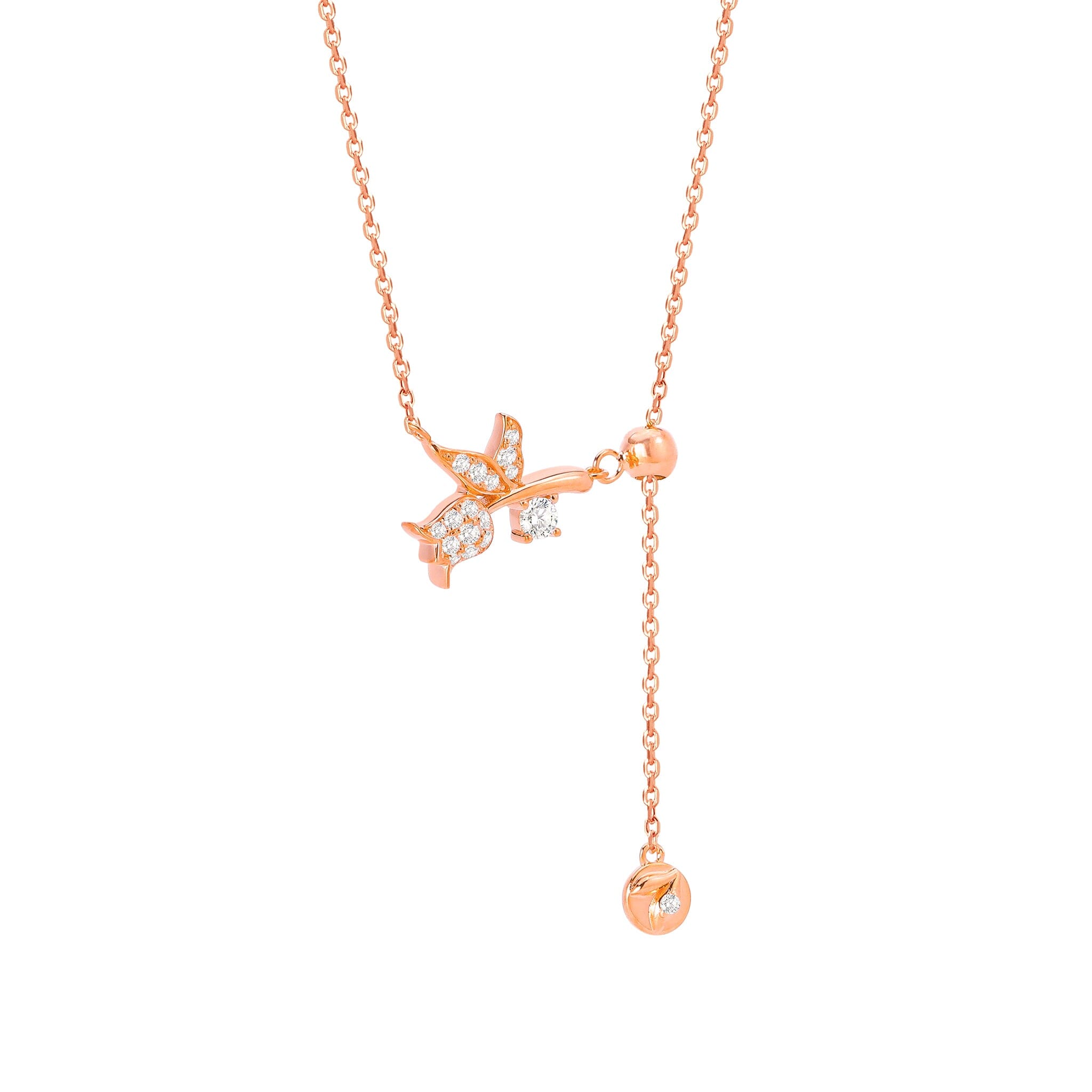 Women's Floral Sterling Silver Necklace Necklaces WAA FASHION GROUP Rose Gold Adjustable 