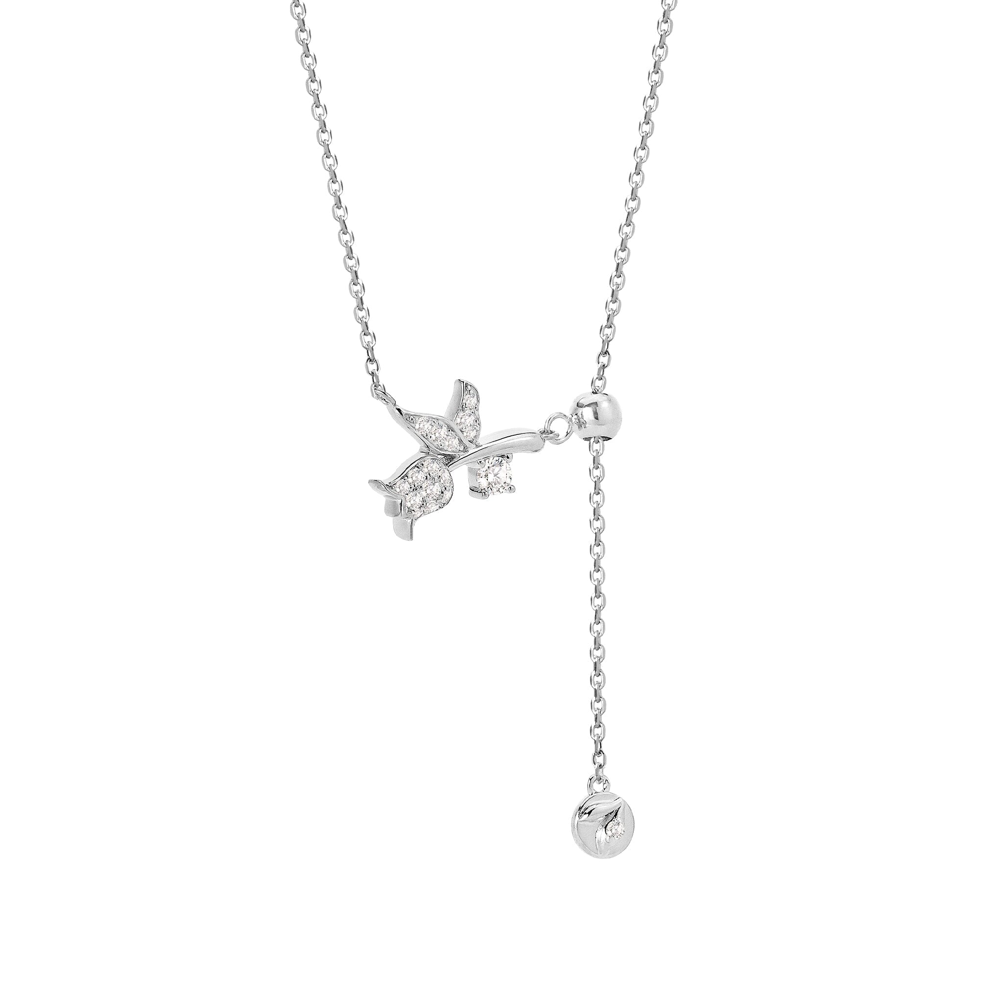 Women's Floral Sterling Silver Necklace Necklaces WAA FASHION GROUP Silver Adjustable 