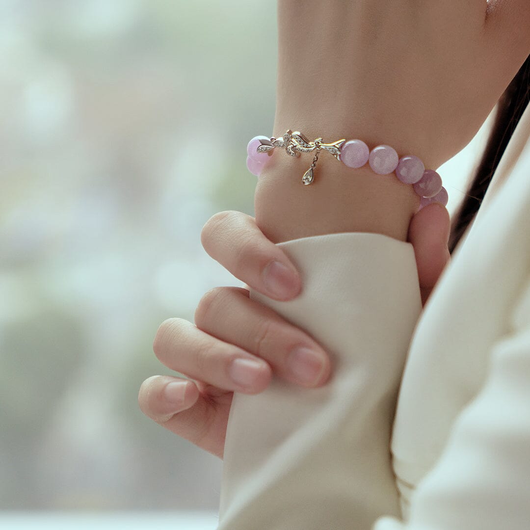 Women's Iris Charm Beaded Bracelet with Violet Kunzite Bracelets AWNL Jewelry