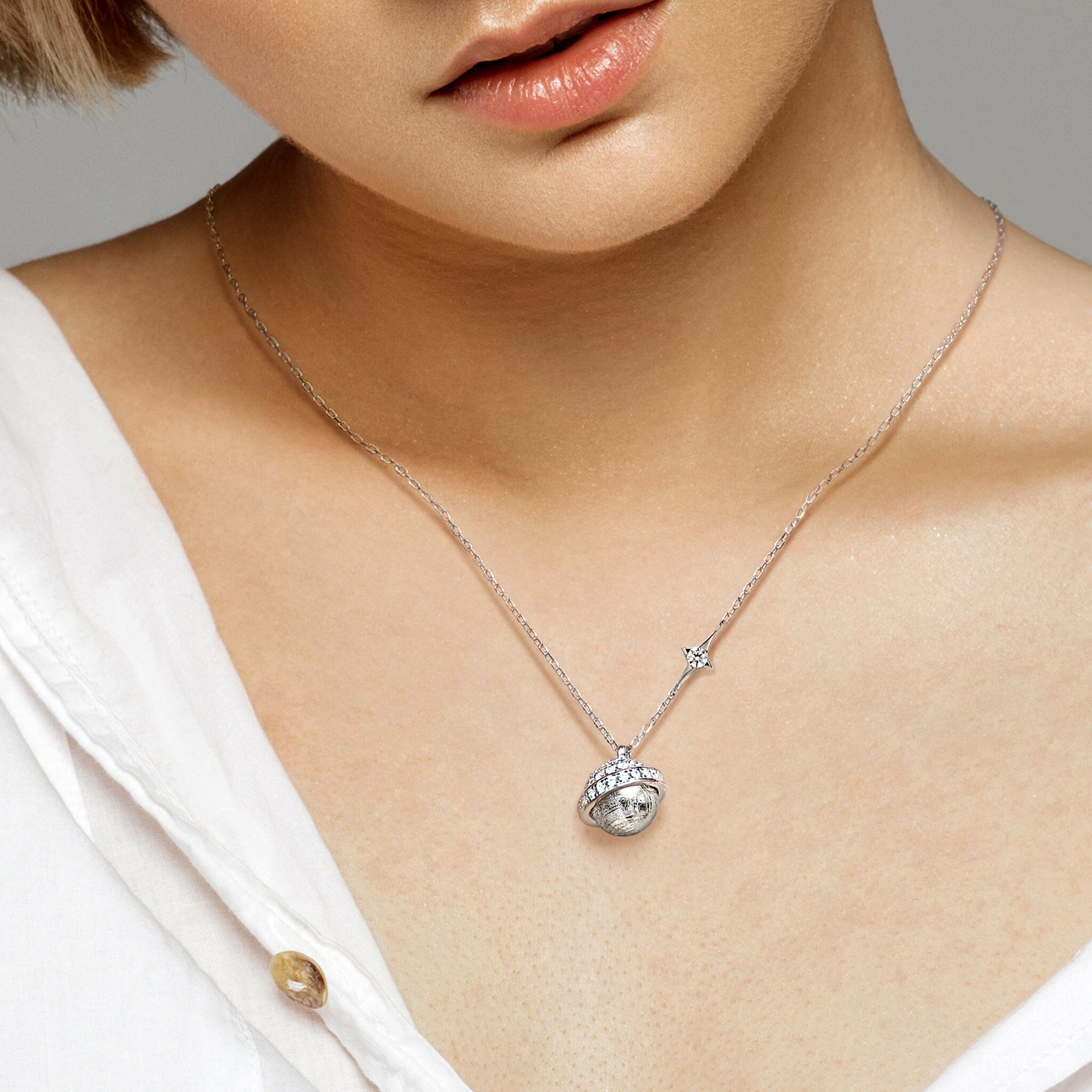 Women's Lunar Silver Necklace with Meteorite Necklaces WAA FASHION GROUP 