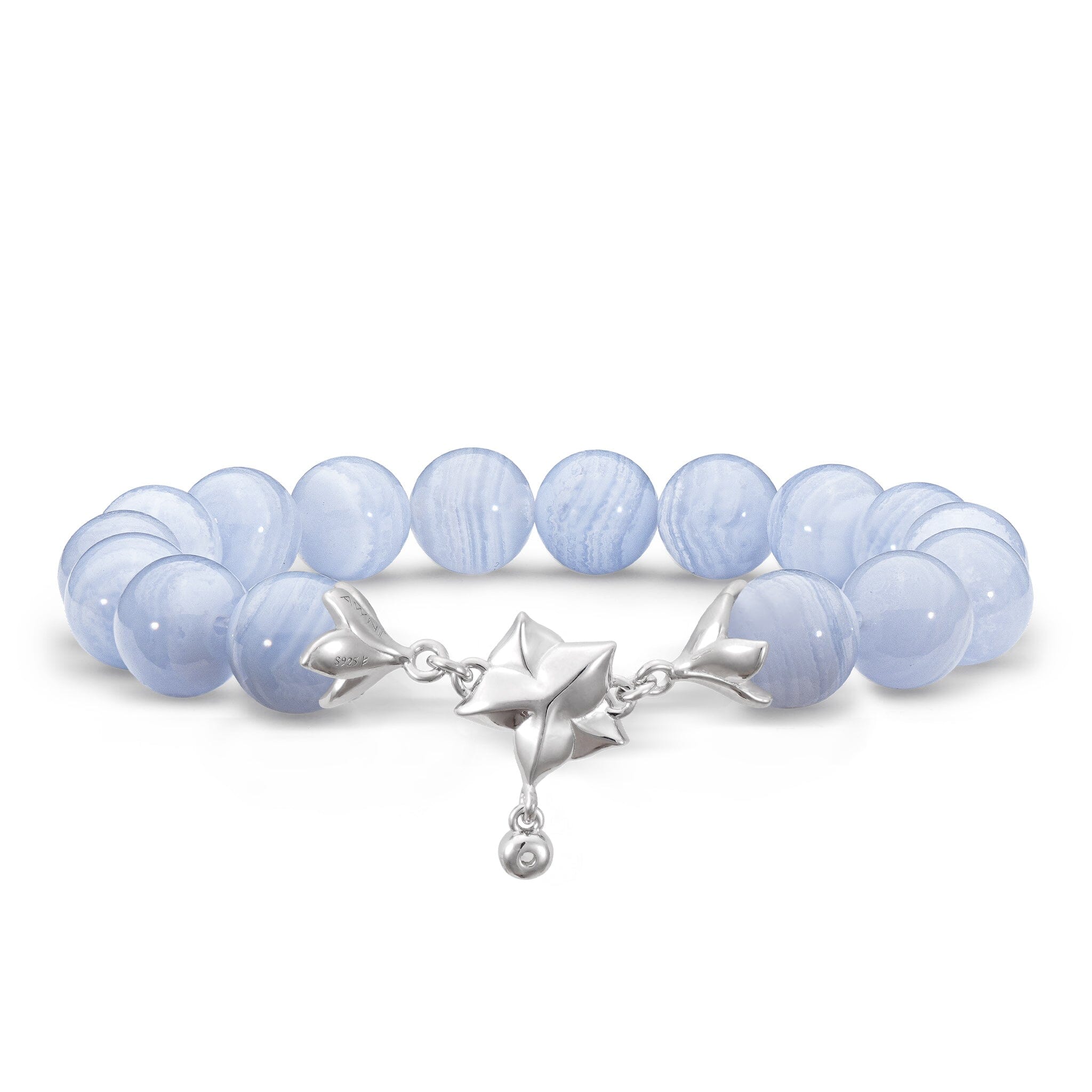 Women's Moth Orchid Charm Beaded Bracelet with Blue Lace Agate Bracelets WAA FASHION GROUP 