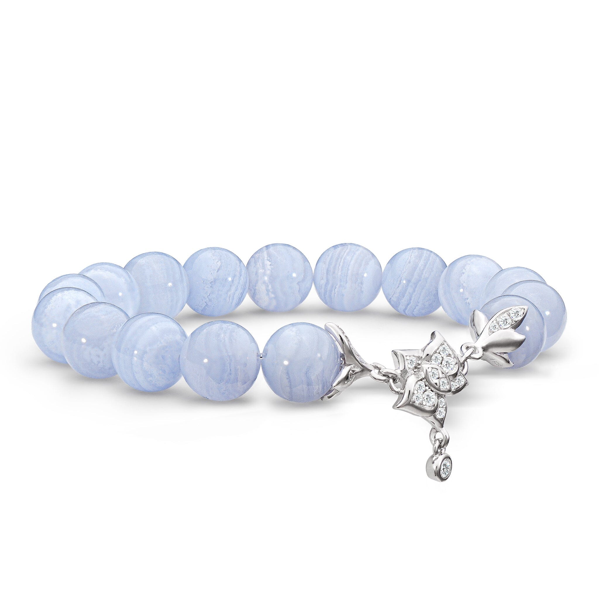 Women's Moth Orchid Charm Beaded Bracelet with Blue Lace Agate Bracelets WAA FASHION GROUP 