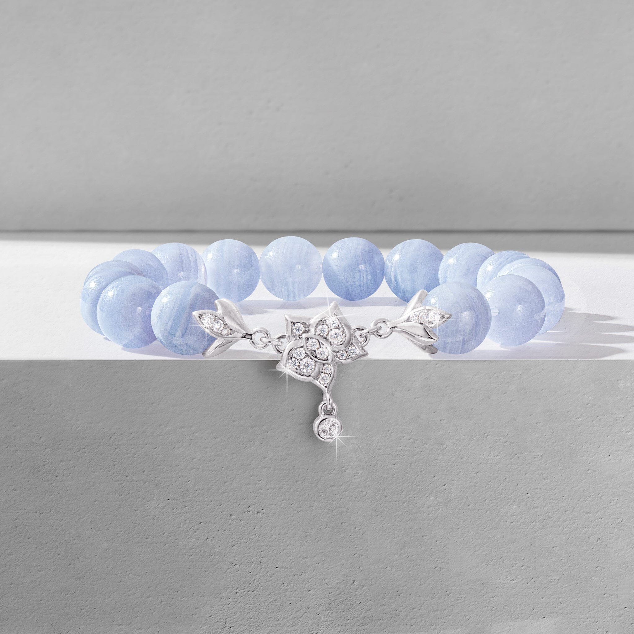 Women's Moth Orchid Charm Beaded Bracelet with Blue Lace Agate Bracelets WAA FASHION GROUP 