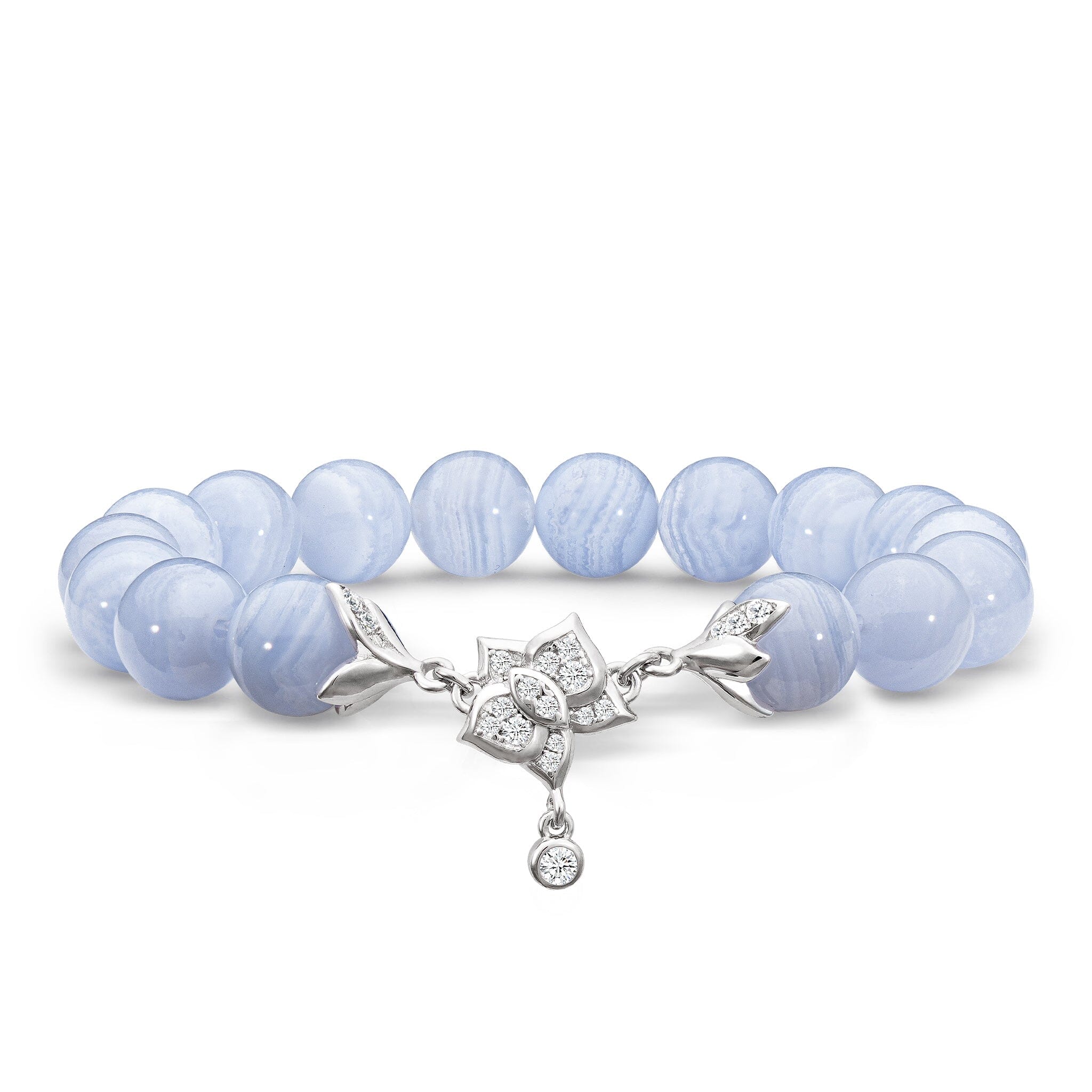 Women's Moth Orchid Charm Beaded Bracelet with Blue Lace Agate Bracelets WAA FASHION GROUP 