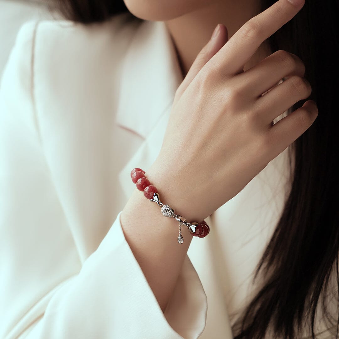 Women's Rose Charm Beaded Bracelet with Rhodonite Bracelets AWNL Jewelry