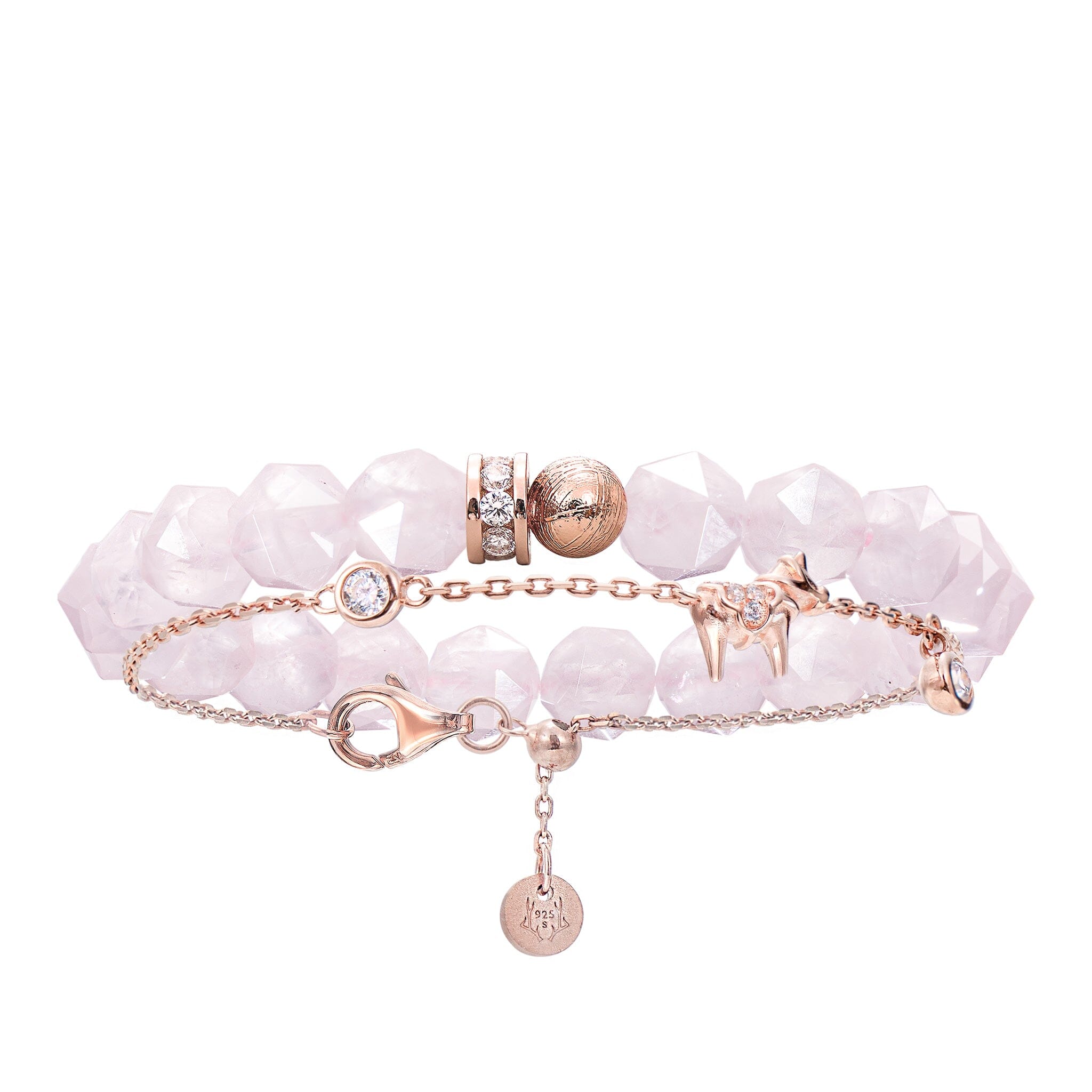 Women's Stacked Dala Horse Bracelet With Meteorite and Rose Quartz Bracelets WAA FASHION GROUP 