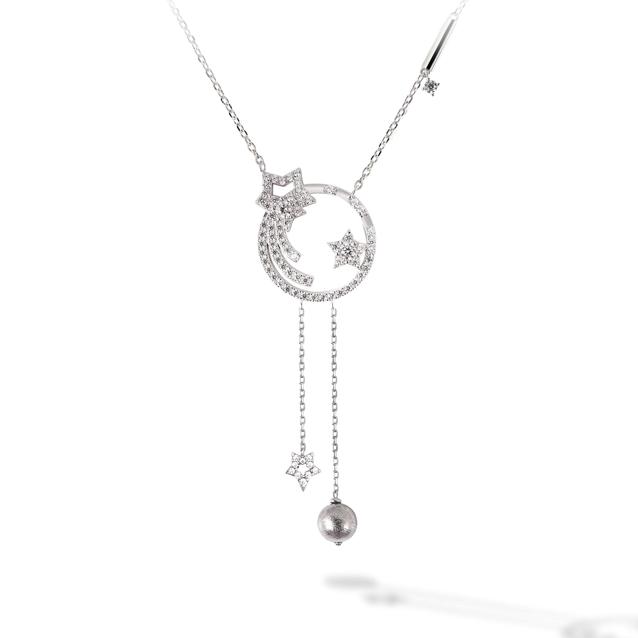 Women's Stars and Moon Silver Necklace with Meteorite Necklaces WAA FASHION GROUP 68cm 