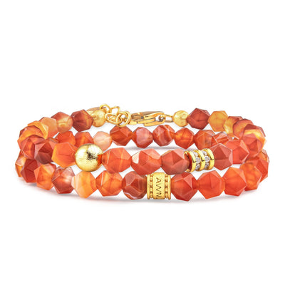 Double Wrap Bracelet Orange Agate & Meteorite