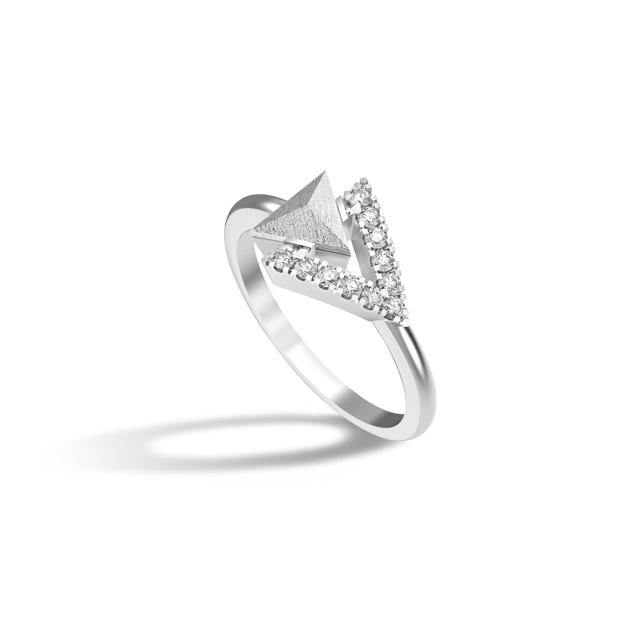 Women's Triangle Silver Ring with Meteorite Rings AWNL 